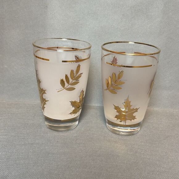 Vtg 1960 Libbey Golden Foliage Frosted Tumblers Drink Glasses 8 oz-Set 8 Barware - Picture 4 of 11